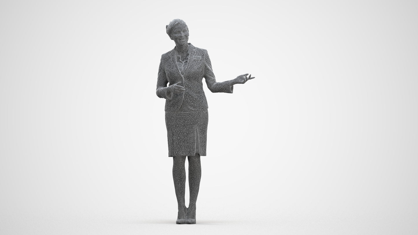 photogrammetry 3D woman hospitality, realistic human model archviz FBX, three-quarter front view render