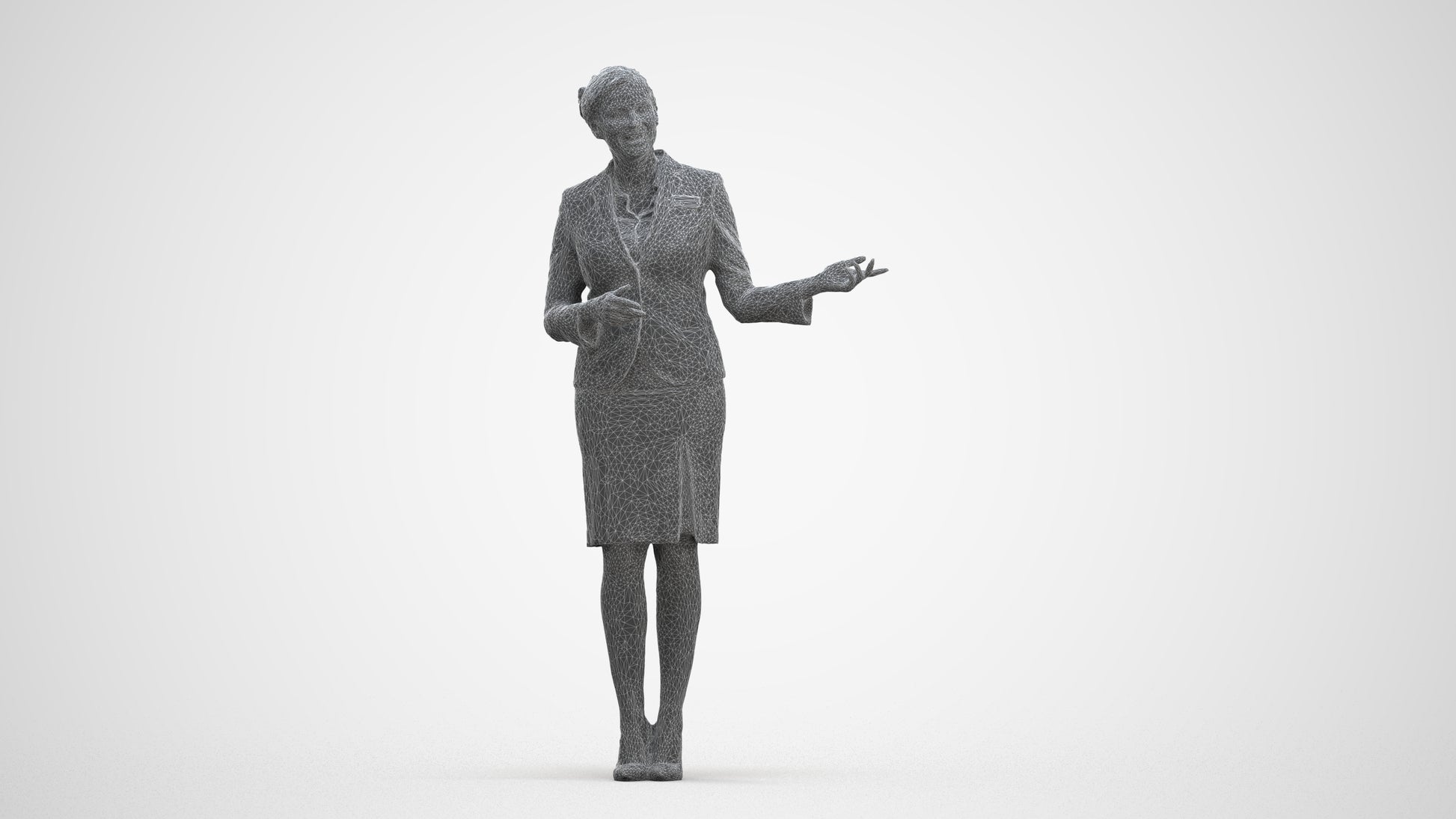 photogrammetry 3D woman hospitality, realistic human model archviz FBX, three-quarter front view render