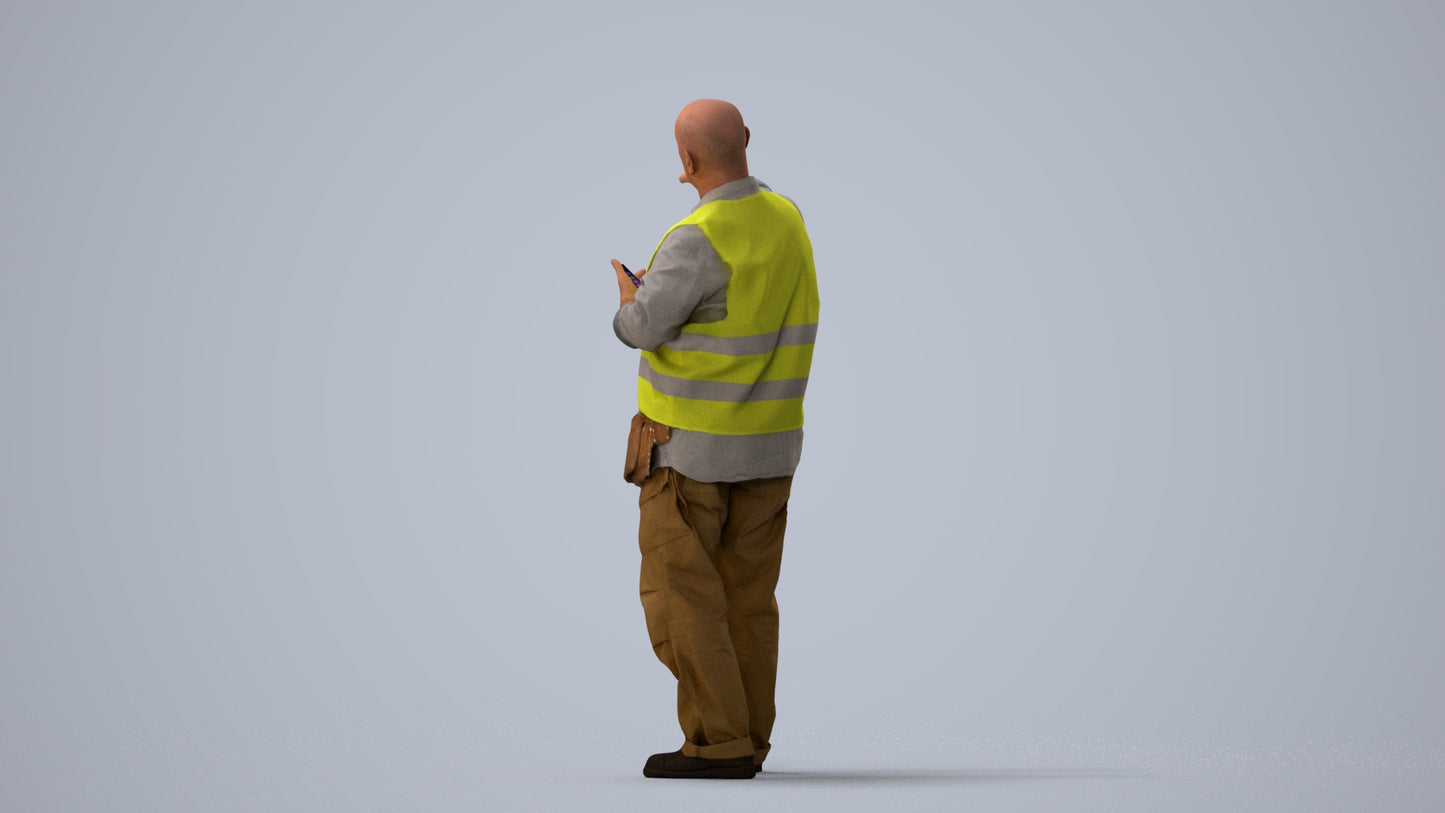 realistic 3D senior man standing, scanned archviz people for Blender and 3ds Max, three-quarter view render