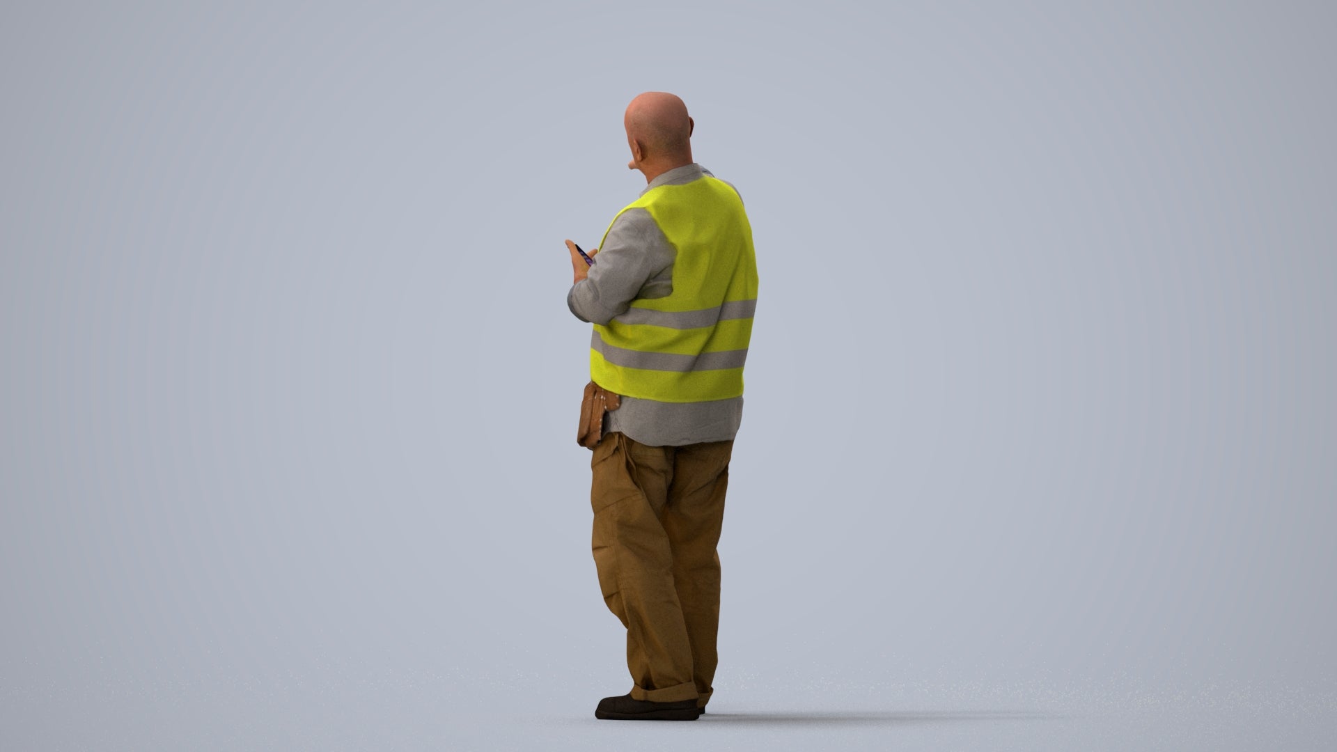 realistic 3D senior man standing, scanned archviz people for Blender and 3ds Max, three-quarter view render