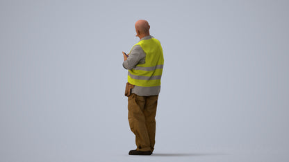 realistic 3D senior man standing, scanned archviz people for Blender and 3ds Max, three-quarter view render