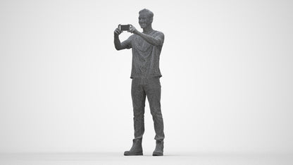 3D scanned man standing casual, photorealistic archviz people for Enscape and SketchUp, wireframe back view