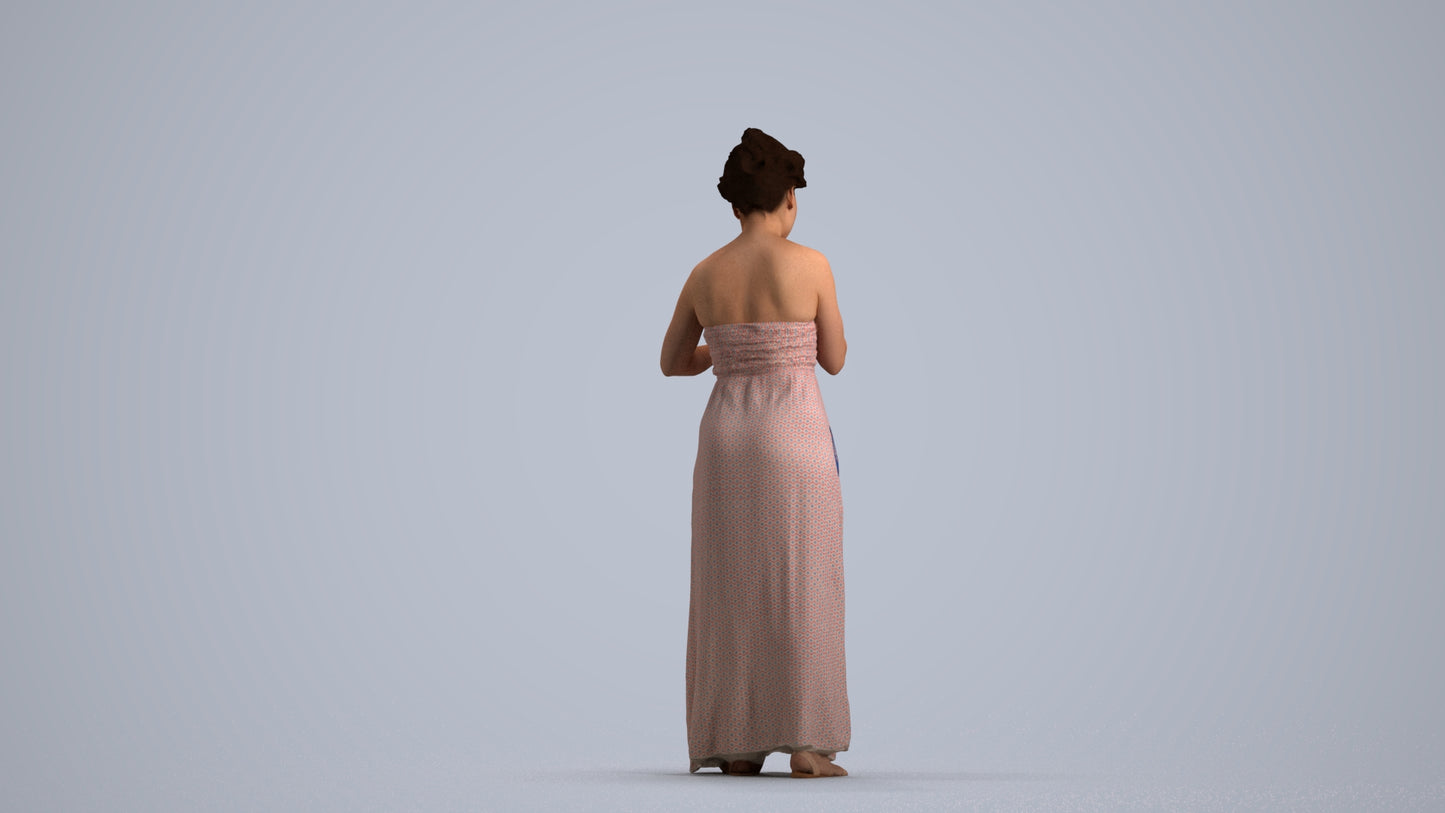 realistic 3D human woman casual standing, archviz people FBX OBJ for Blender, front view render