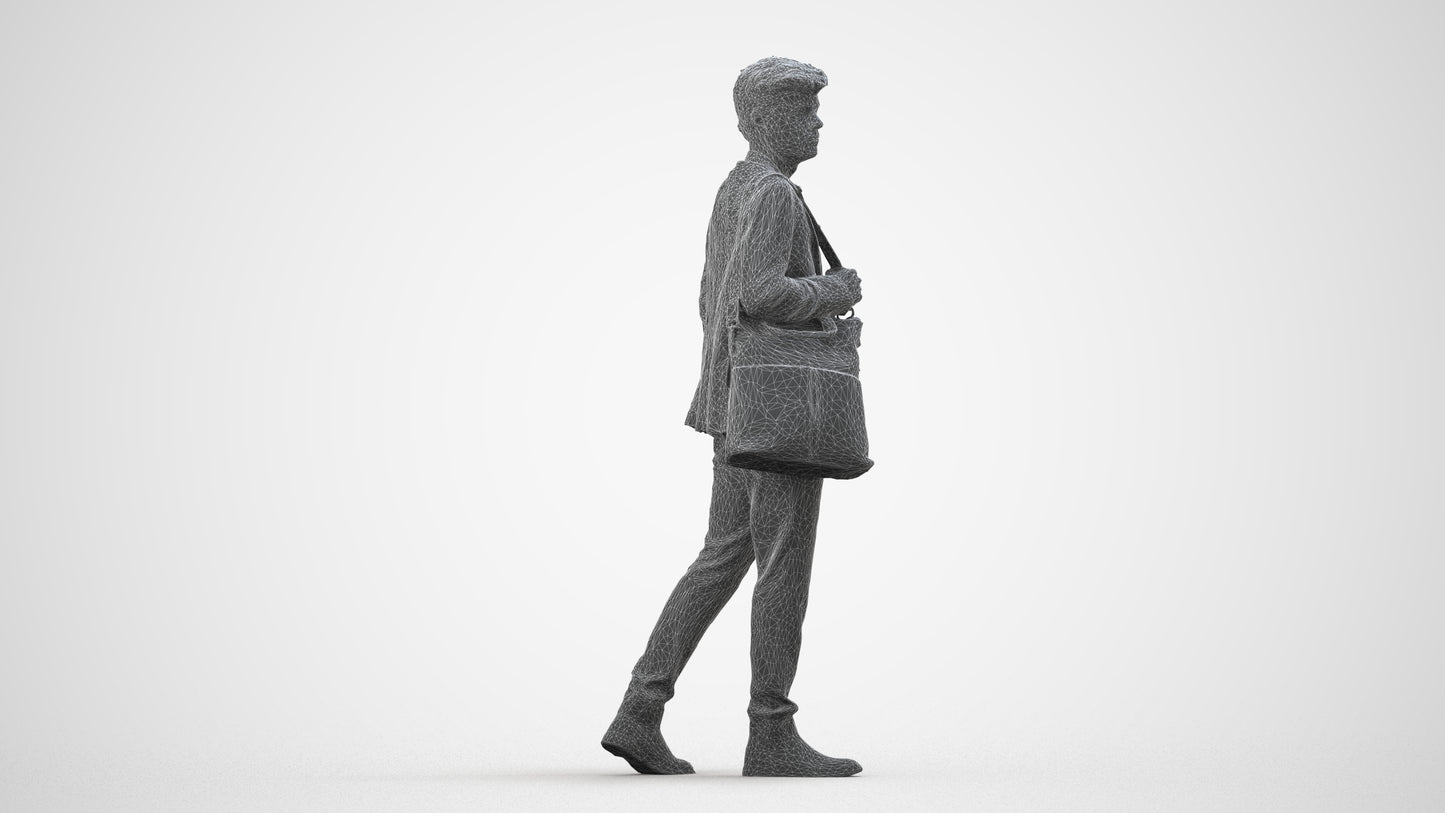 photogrammetry 3D man business standing, realistic human model archviz FBX, wireframe side view