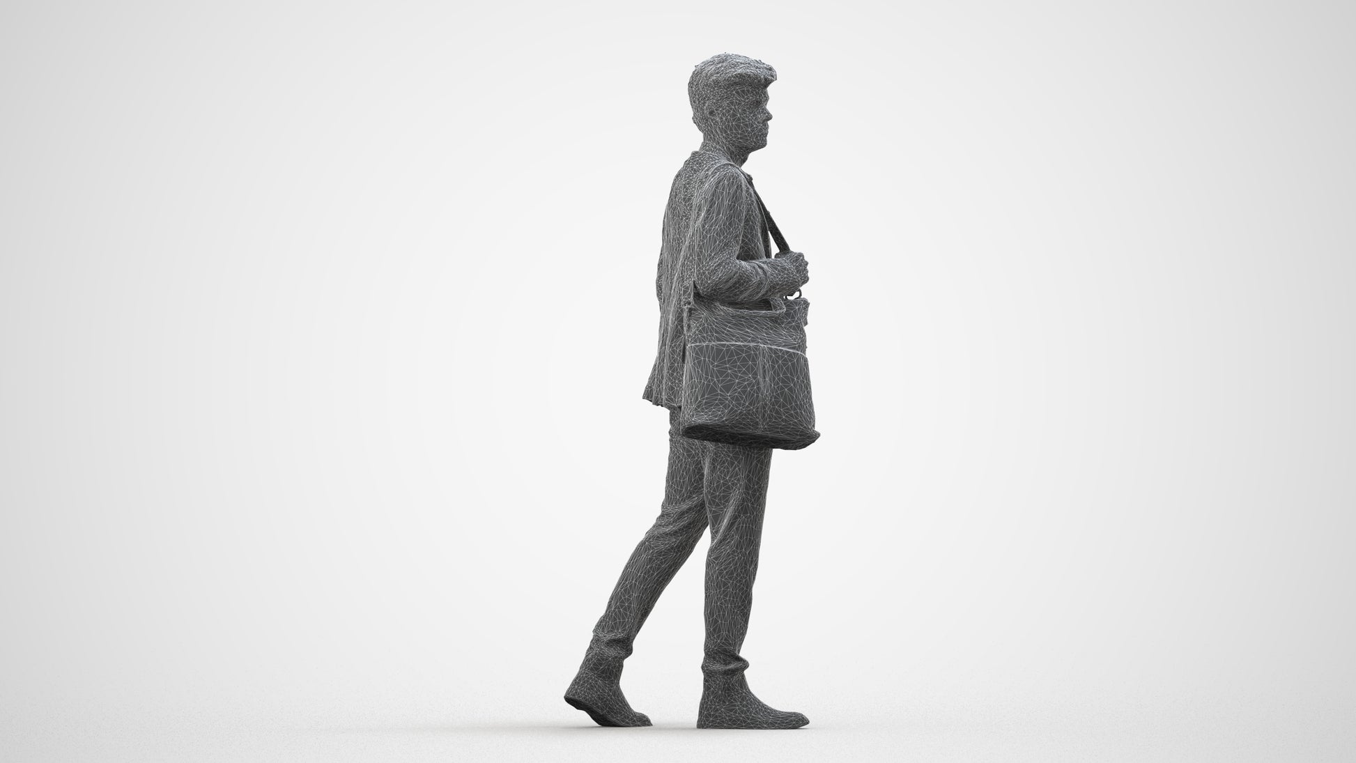 photogrammetry 3D man business standing, realistic human model archviz FBX, wireframe side view