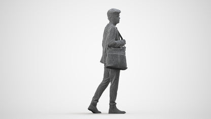 photogrammetry 3D man business standing, realistic human model archviz FBX, wireframe side view