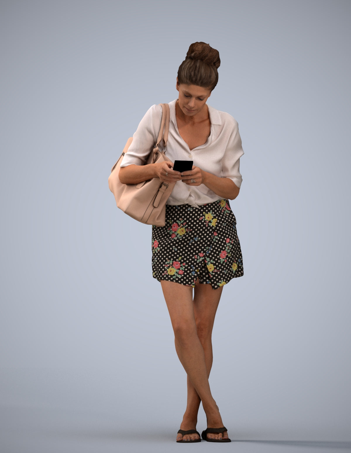 3D scanned woman standing casual, photorealistic archviz people for Enscape and SketchUp