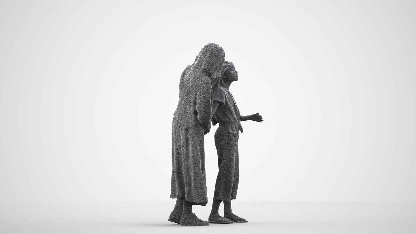 3D people model girl casual kids, scanned human for 3ds Max rendering, wireframe side view
