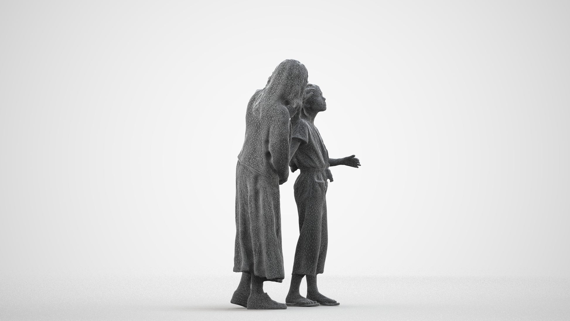 3D people model girl casual kids, scanned human for 3ds Max rendering, wireframe side view
