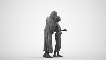 3D people model girl casual kids, scanned human for 3ds Max rendering, wireframe side view