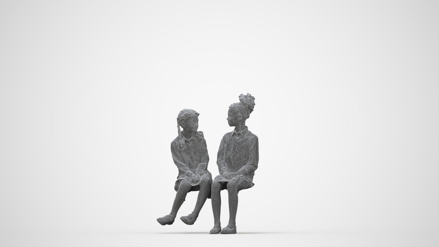 photogrammetry 3D girl kids, realistic human model archviz FBX, wireframe back view