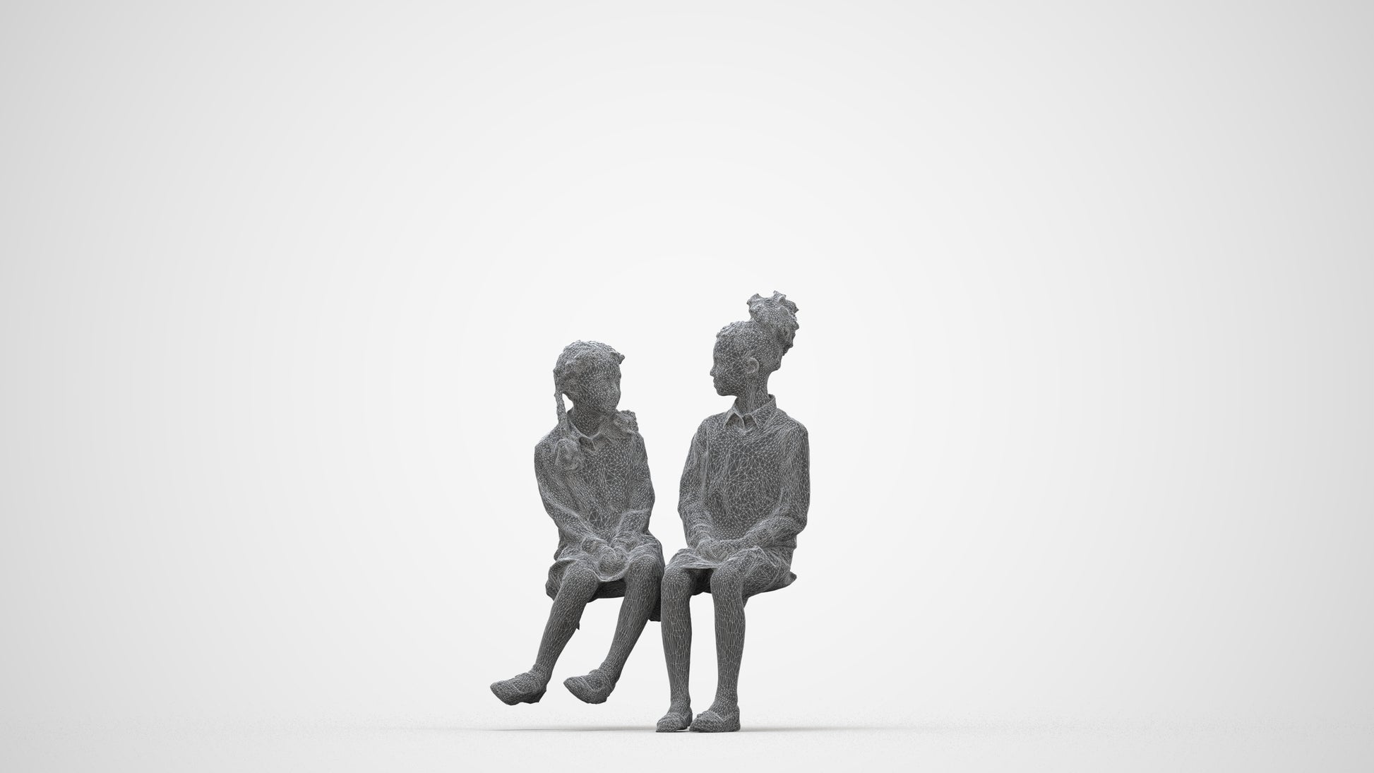 photogrammetry 3D girl kids, realistic human model archviz FBX, wireframe back view