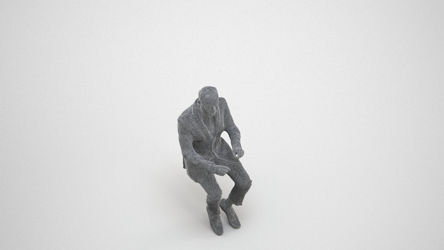 realistic 3D man business, scanned archviz people for Blender and 3ds Max, wireframe three-quarter view