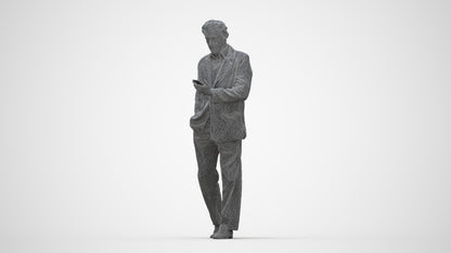 3D scanned man standing business, photorealistic archviz people for Enscape and SketchUp, wireframe back view
