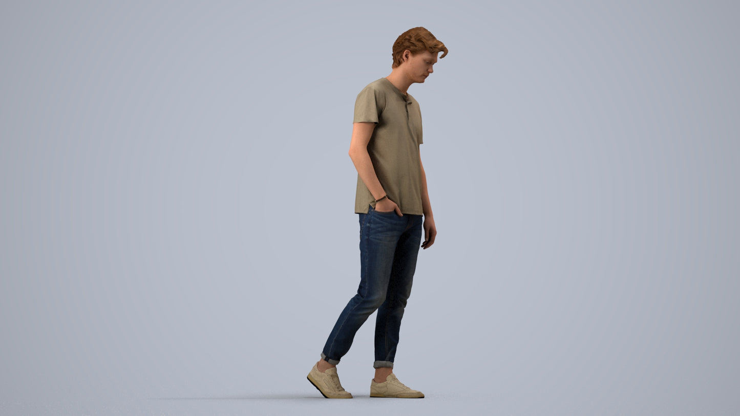 realistic 3D people man casual walking, render-ready for V-Ray and Corona, FBX OBJ, side view render