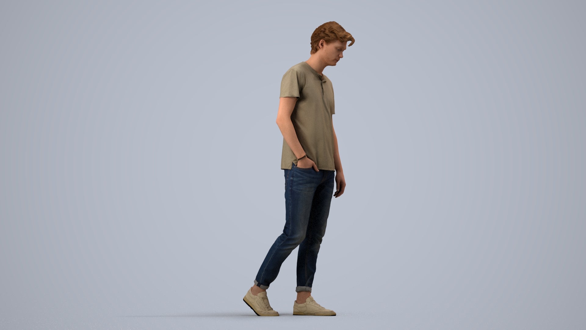 realistic 3D people man casual walking, render-ready for V-Ray and Corona, FBX OBJ, side view render