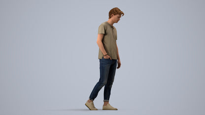 realistic 3D people man casual walking, render-ready for V-Ray and Corona, FBX OBJ, side view render