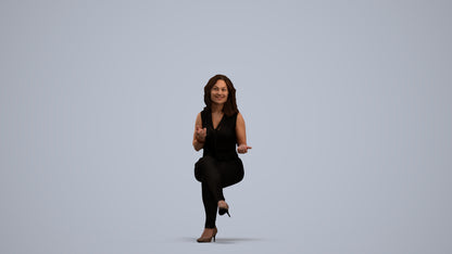 3D human model woman casual sitting, photogrammetry scanned person for archviz, standing pose render
