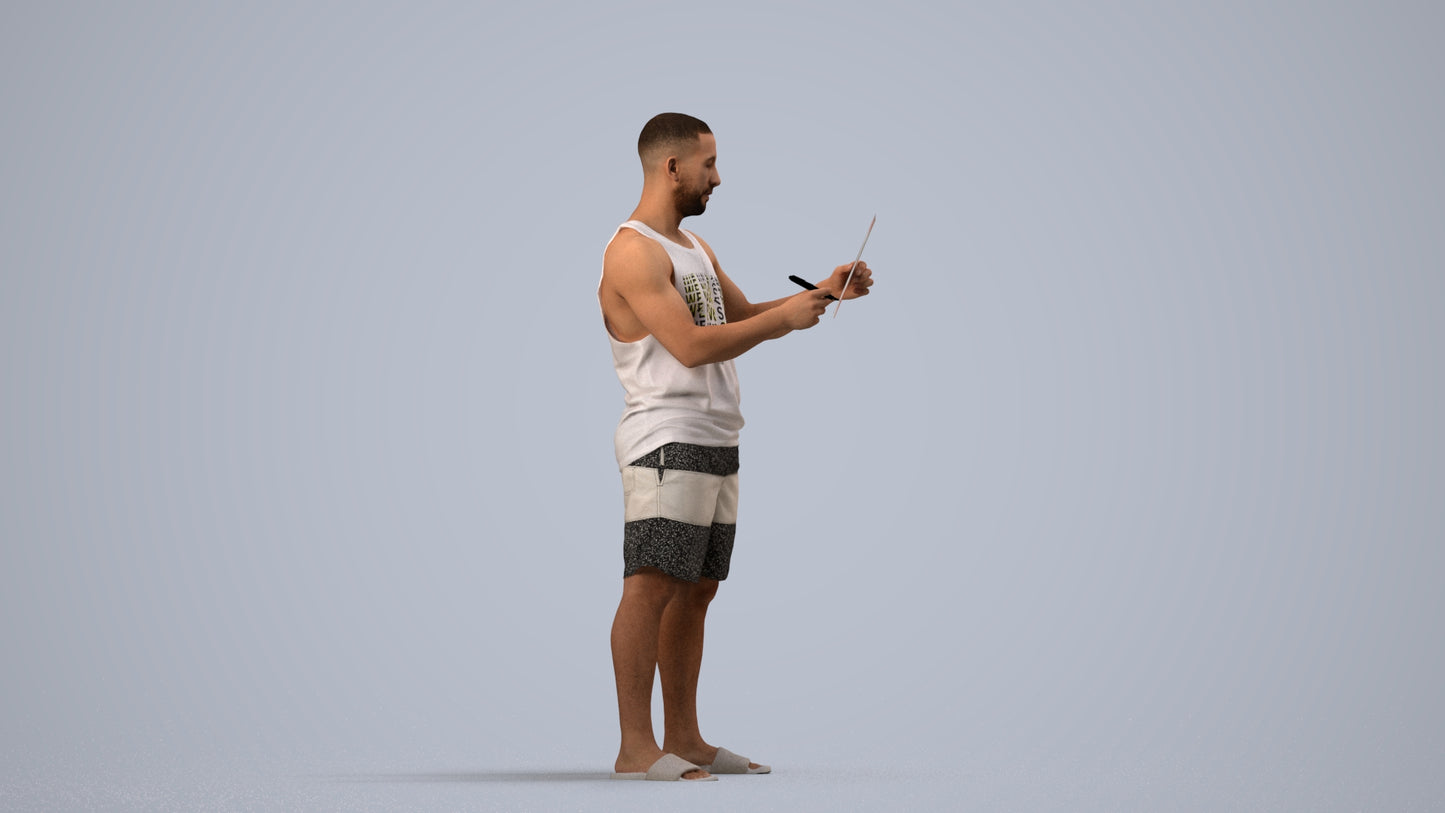 realistic 3D people man standing, render-ready for V-Ray and Corona, FBX OBJ, side view render
