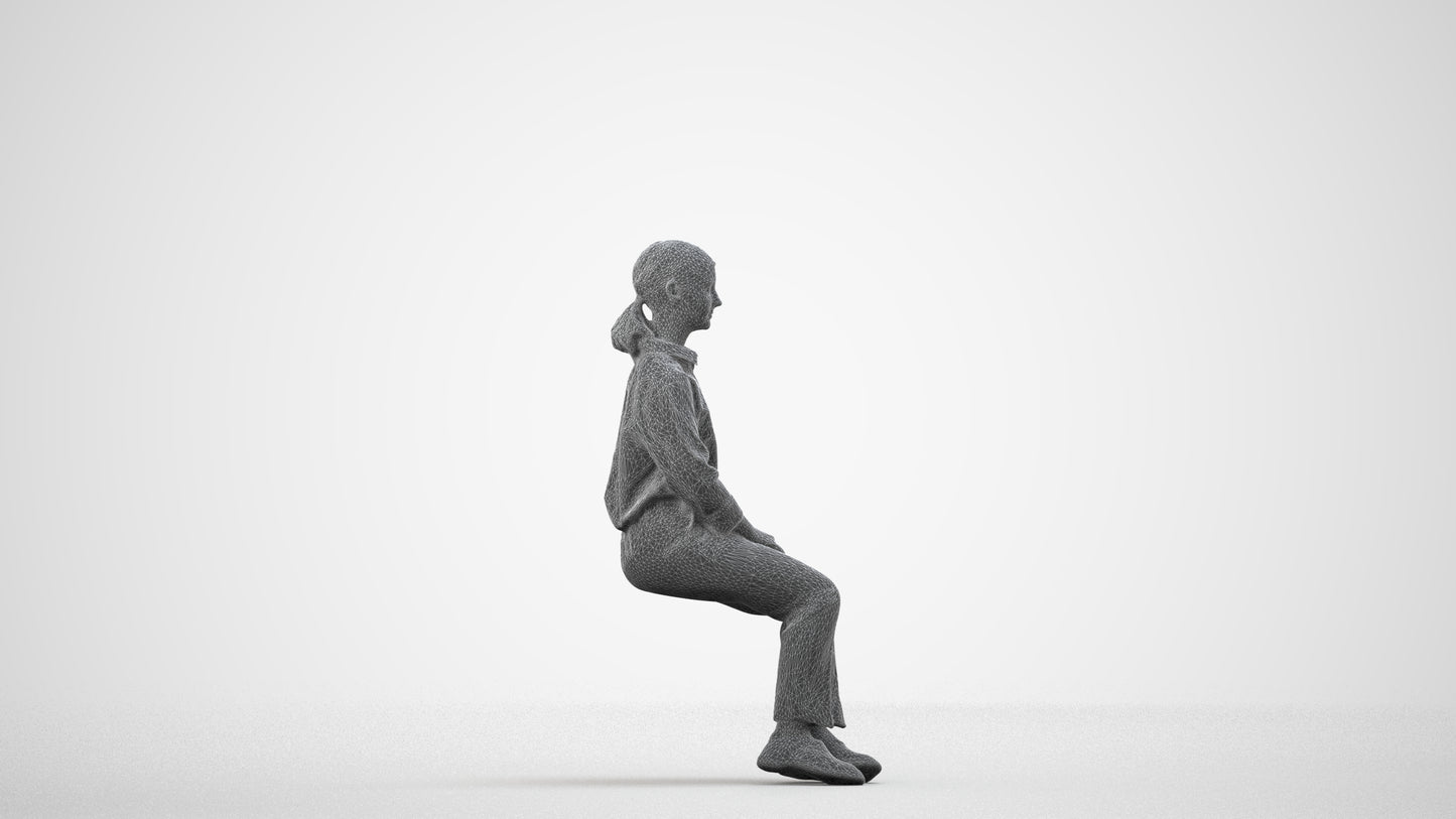 realistic 3D human girl kids, archviz people FBX OBJ for Blender, wireframe side view
