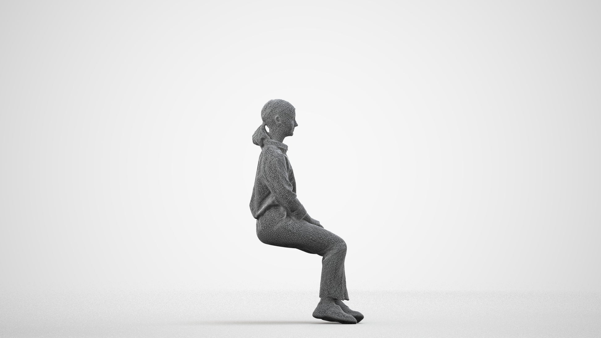 realistic 3D human girl kids, archviz people FBX OBJ for Blender, wireframe side view