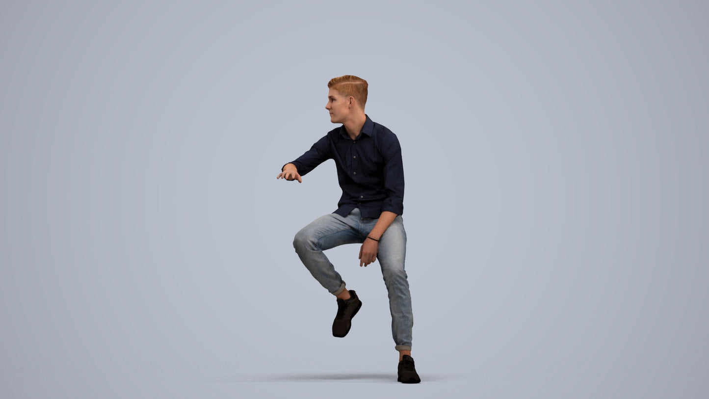 realistic 3D people man casual sitting, render-ready for V-Ray and Corona, FBX OBJ, standing pose render