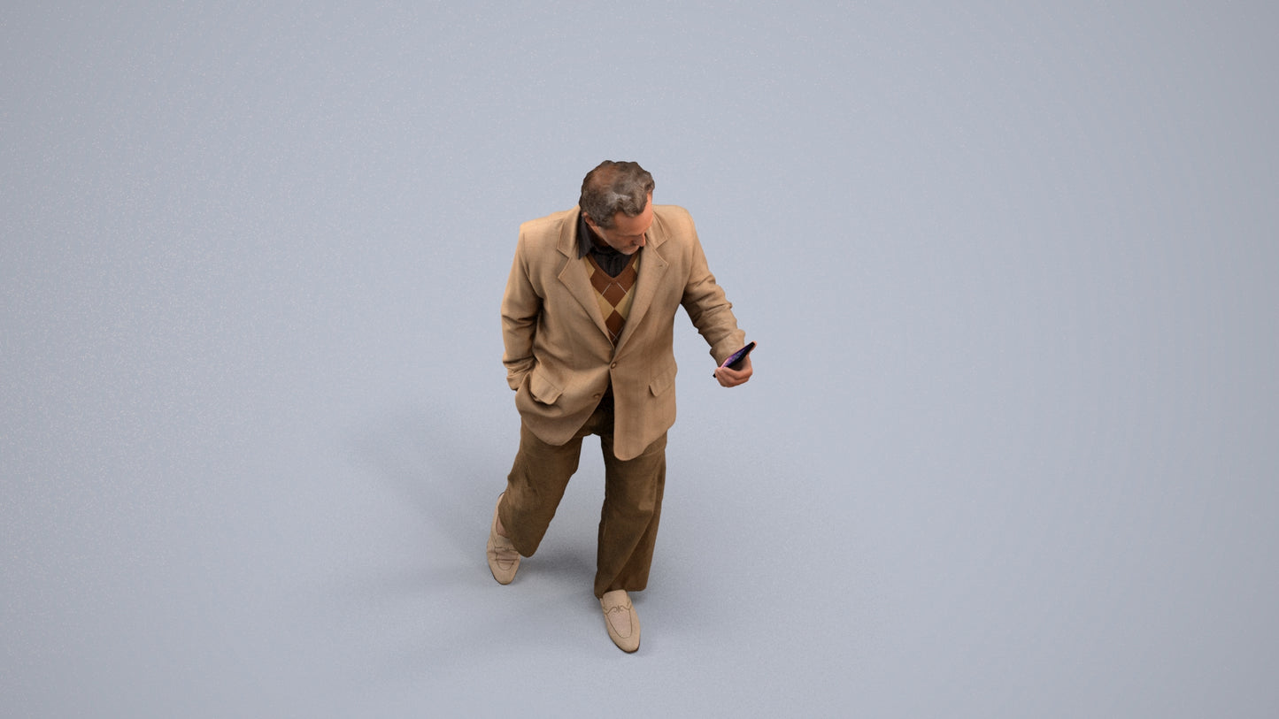 realistic 3D human man business walking, archviz people FBX OBJ for Blender, back view render
