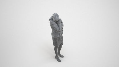 3D scanned girl kids business, photorealistic archviz people for Enscape and SketchUp, wireframe side view