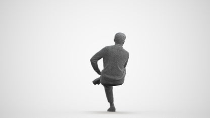 3D human model man casual sitting, photogrammetry scanned person for archviz, wireframe front view
