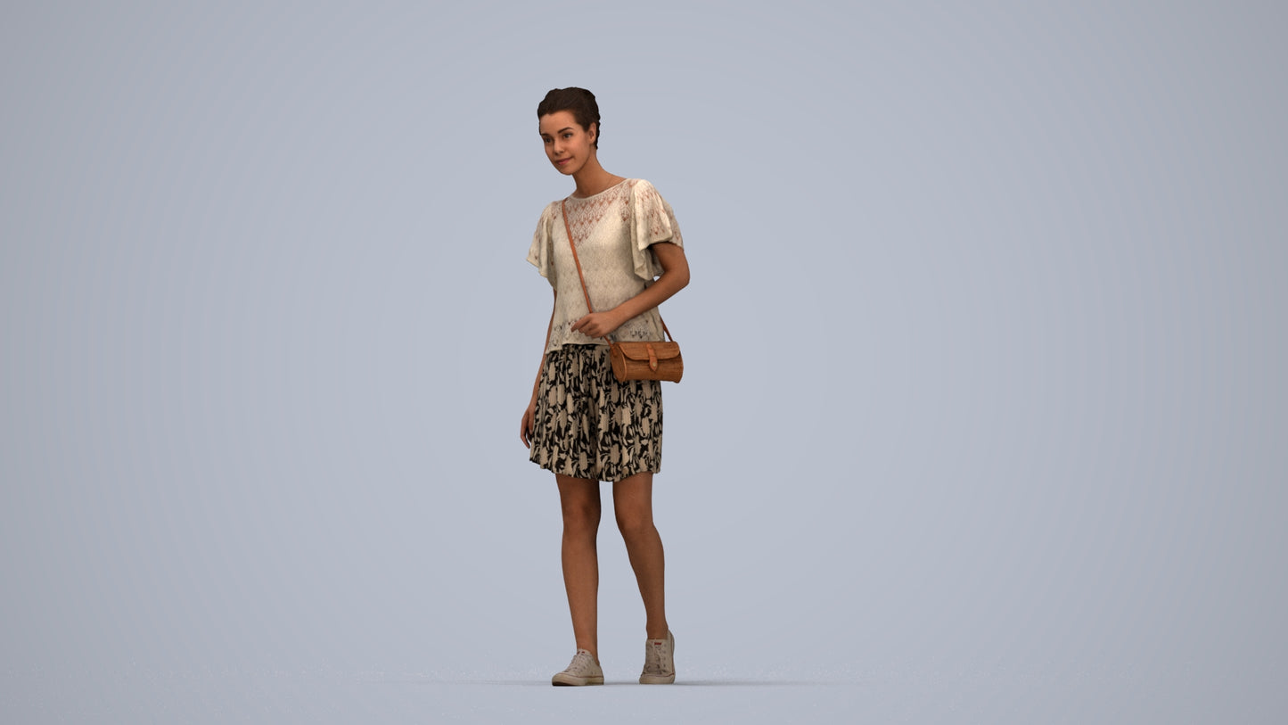 scanned 3D woman casual standing, photogrammetry people for Enscape and V-Ray, top-down view render
