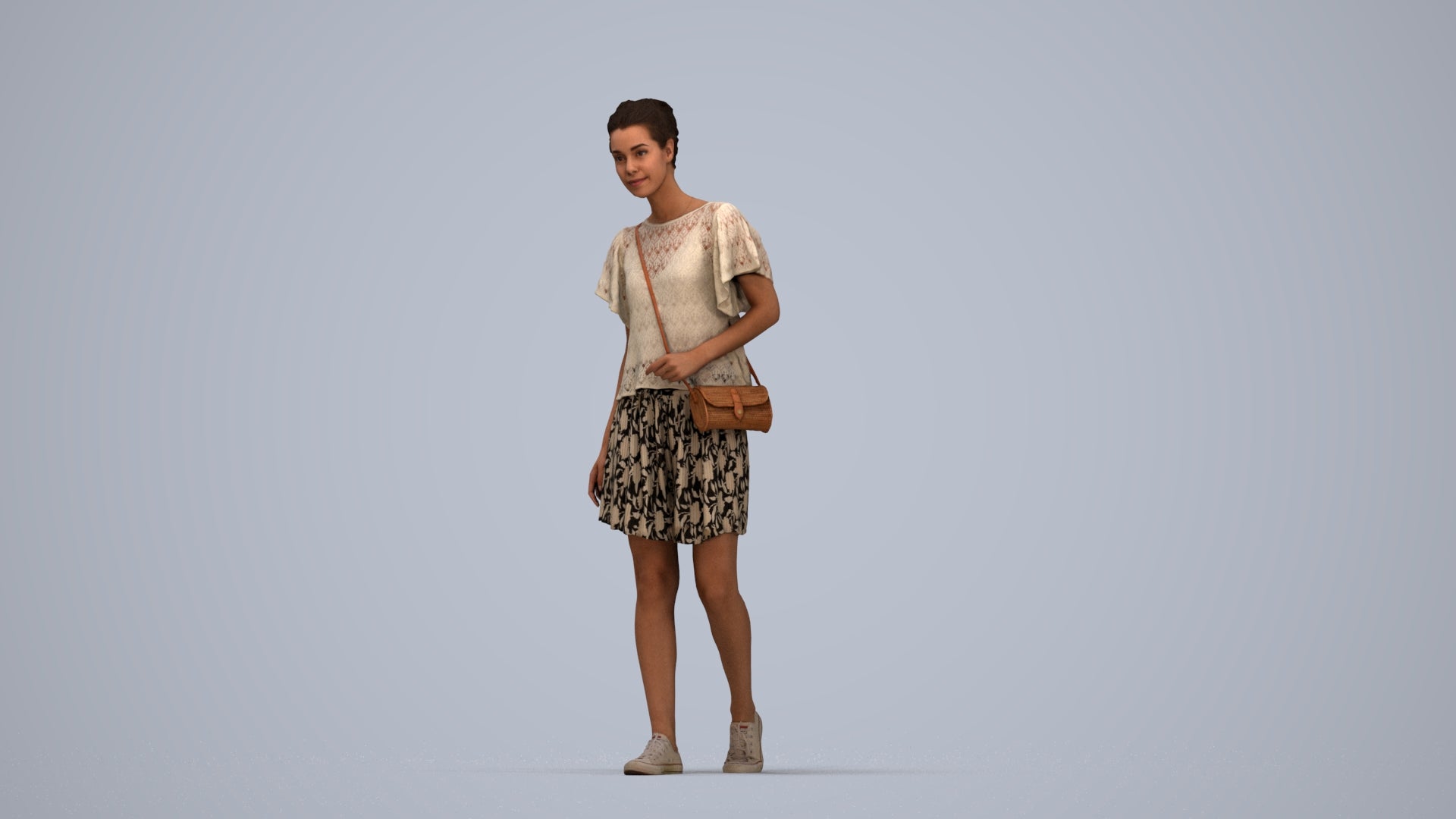 scanned 3D woman casual standing, photogrammetry people for Enscape and V-Ray, top-down view render