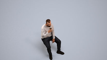 3D people model man casual sitting, scanned human for 3ds Max rendering, back view render