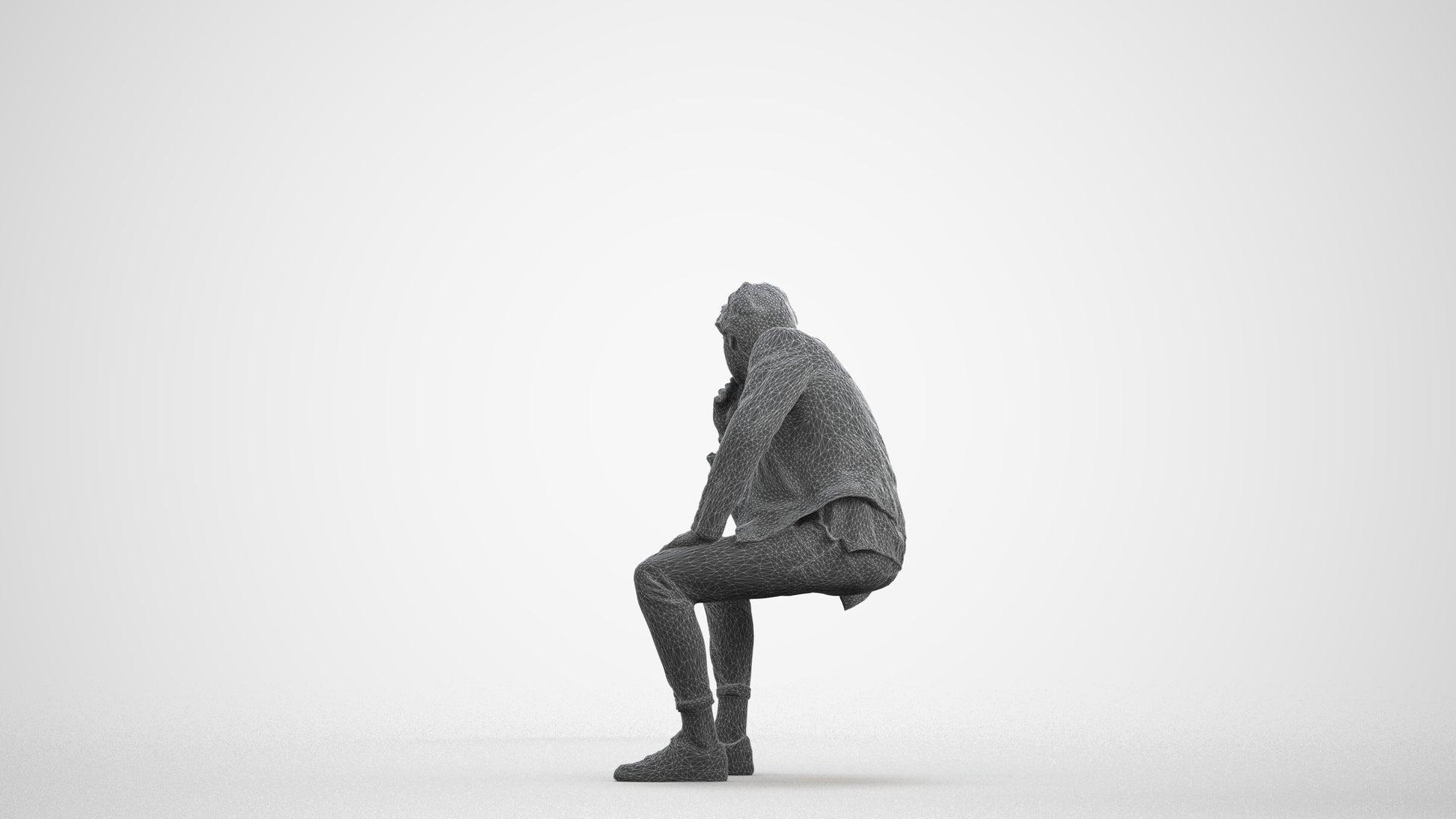 scanned 3D man casual sitting, photogrammetry people for Enscape and V-Ray, wireframe front view