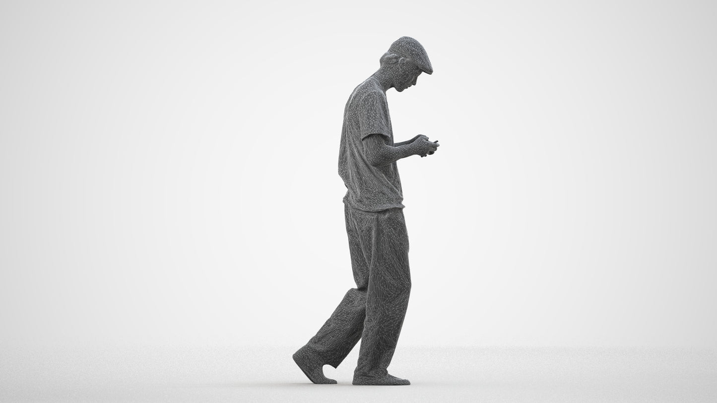photogrammetry 3D man casual walking, realistic human model archviz FBX, wireframe side view