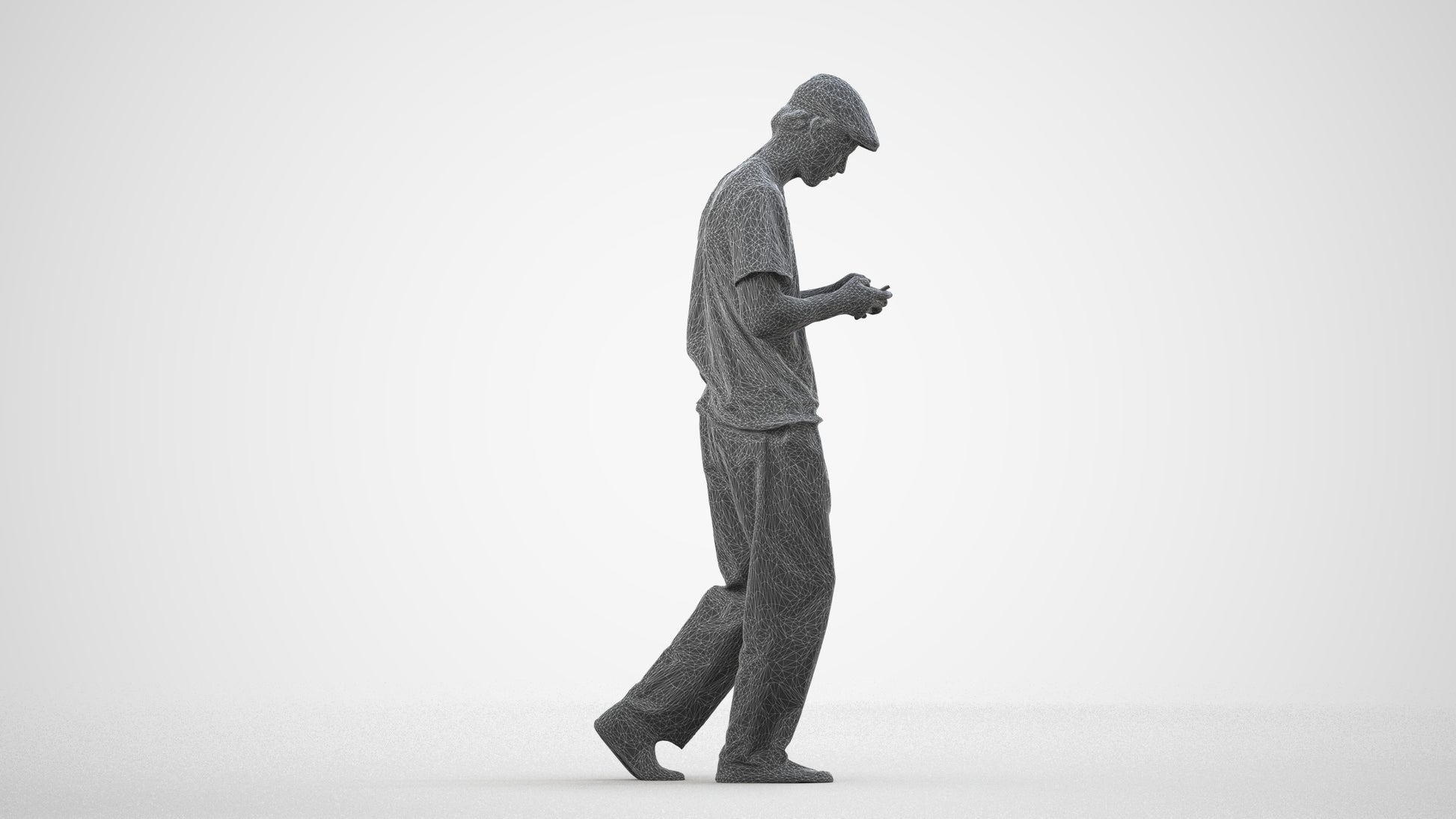 photogrammetry 3D man casual walking, realistic human model archviz FBX, wireframe side view