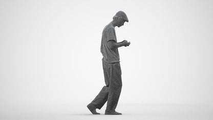 photogrammetry 3D man casual walking, realistic human model archviz FBX, wireframe side view