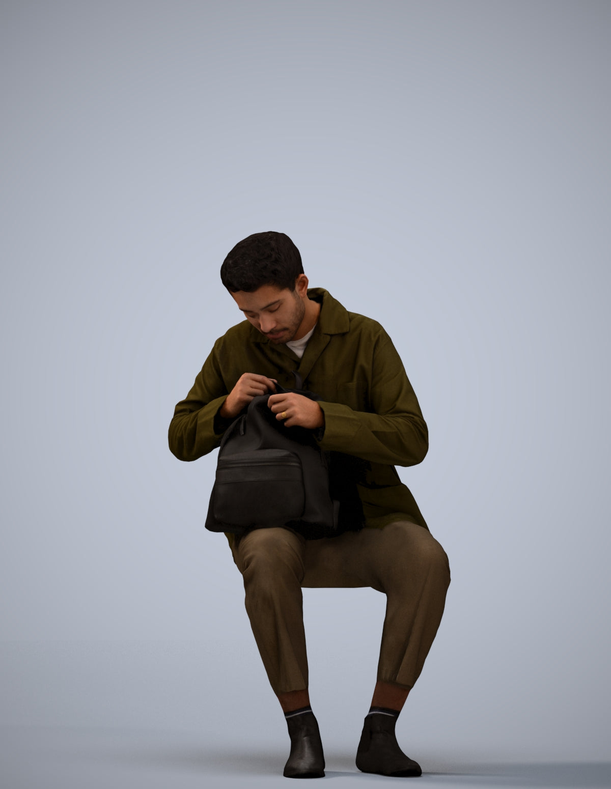 scanned 3D man casual sitting, photogrammetry people for Enscape and V-Ray
