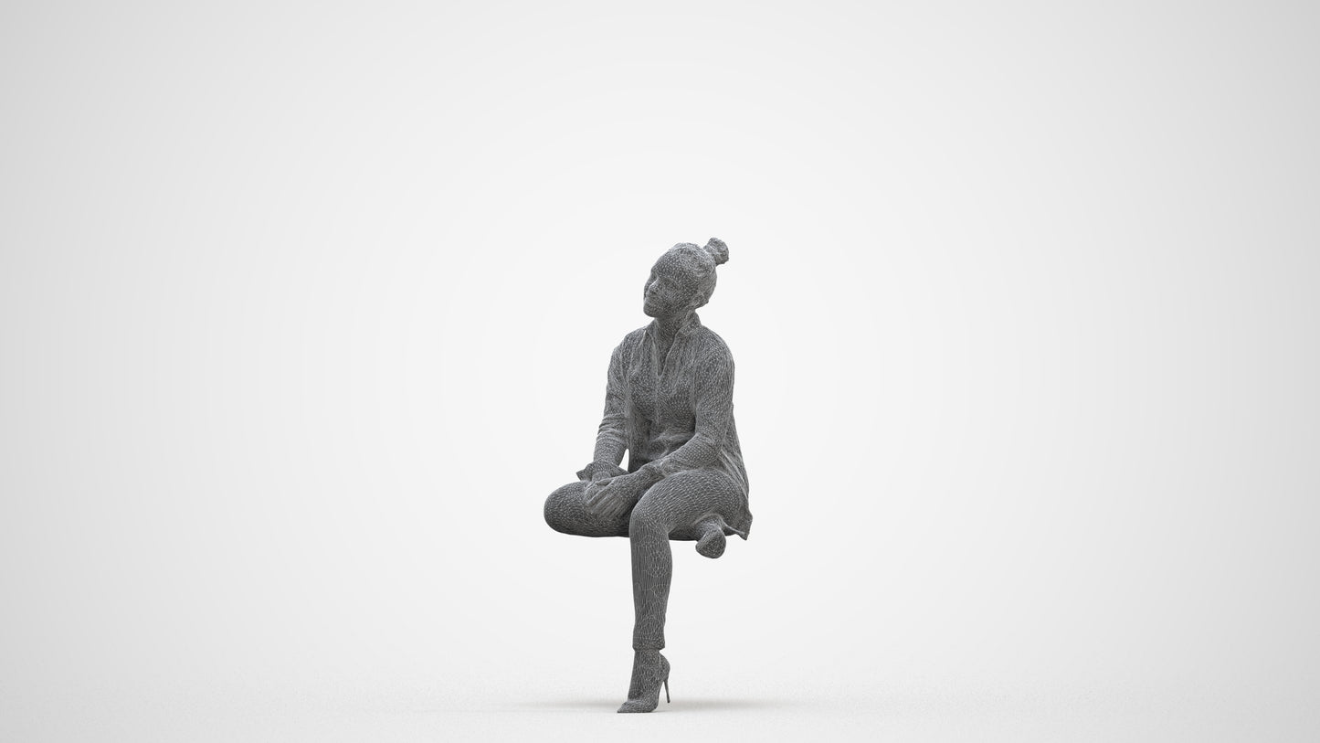 realistic 3D people woman business sitting, render-ready for V-Ray and Corona, FBX OBJ, three-quarter front view render