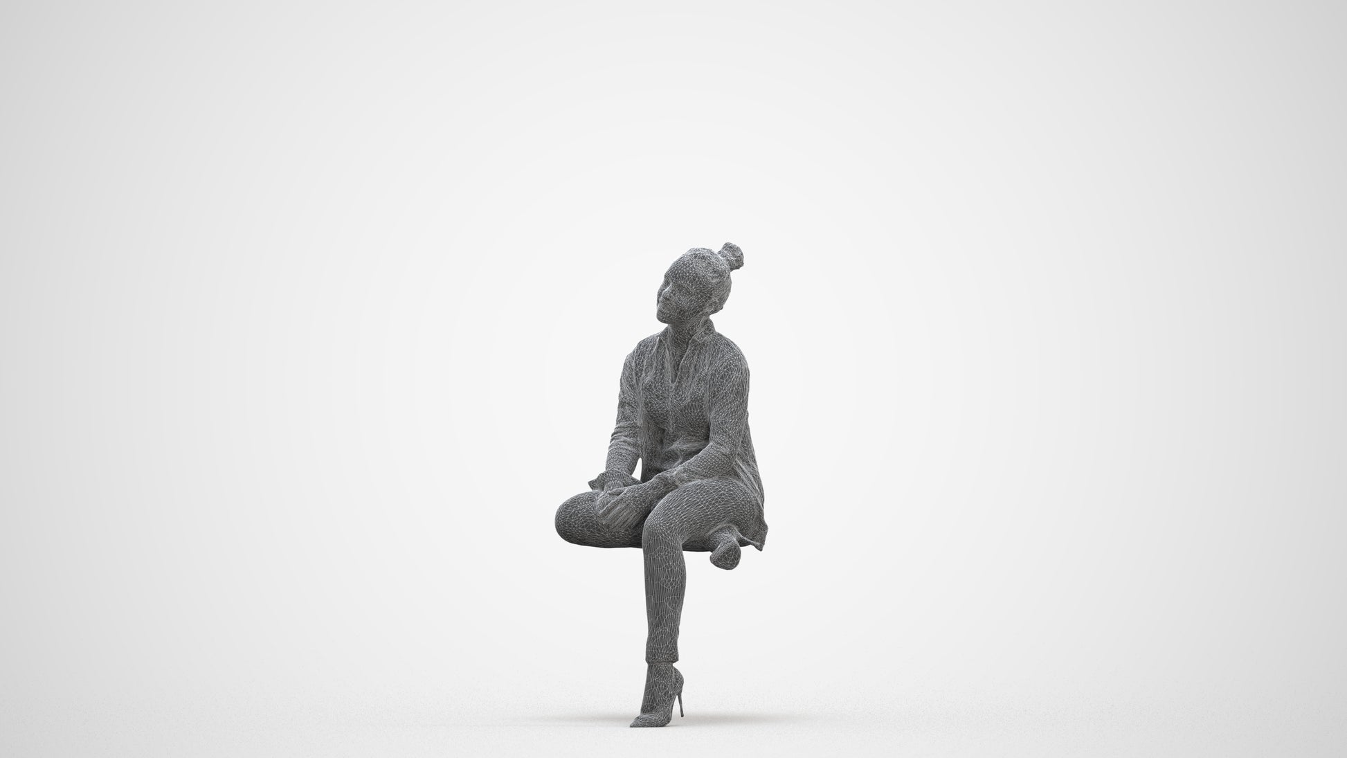 realistic 3D people woman business sitting, render-ready for V-Ray and Corona, FBX OBJ, three-quarter front view render