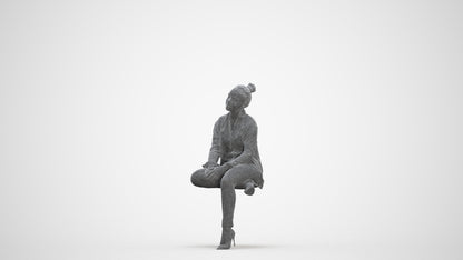 realistic 3D people woman business sitting, render-ready for V-Ray and Corona, FBX OBJ, three-quarter front view render