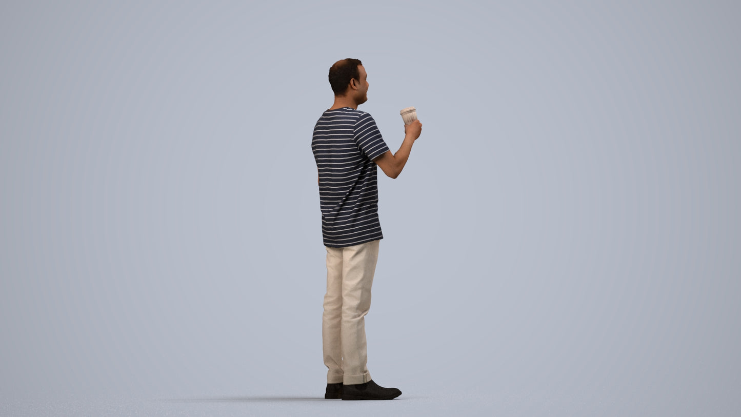 realistic 3D people man casual standing, render-ready for V-Ray and Corona, FBX OBJ, side view render