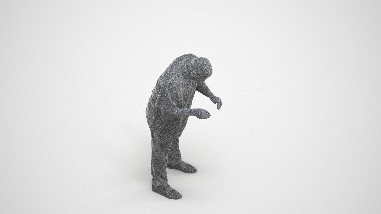 3D people model man hospitality, scanned human for 3ds Max rendering, wireframe three-quarter view