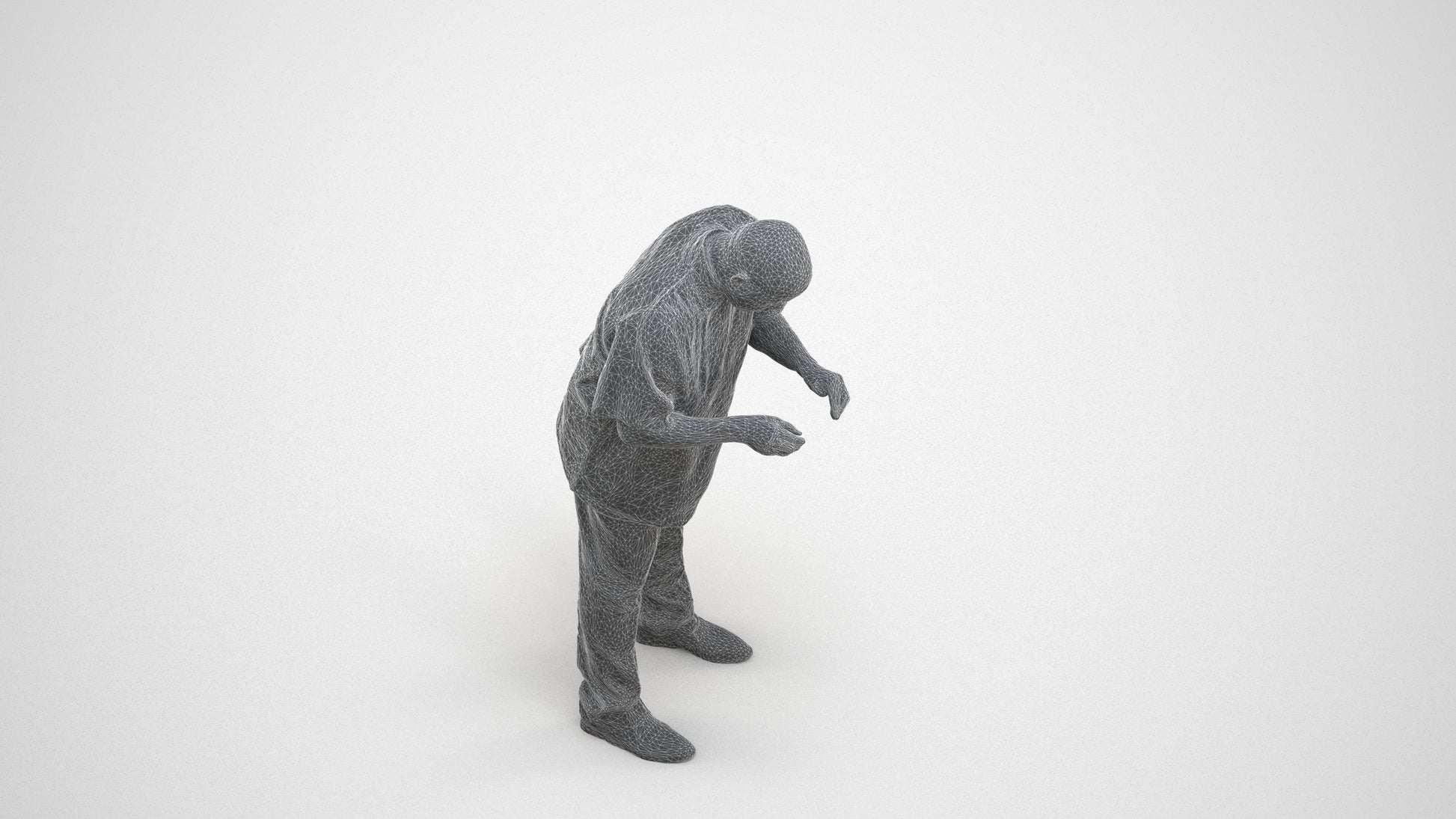 3D people model man hospitality, scanned human for 3ds Max rendering, wireframe three-quarter view