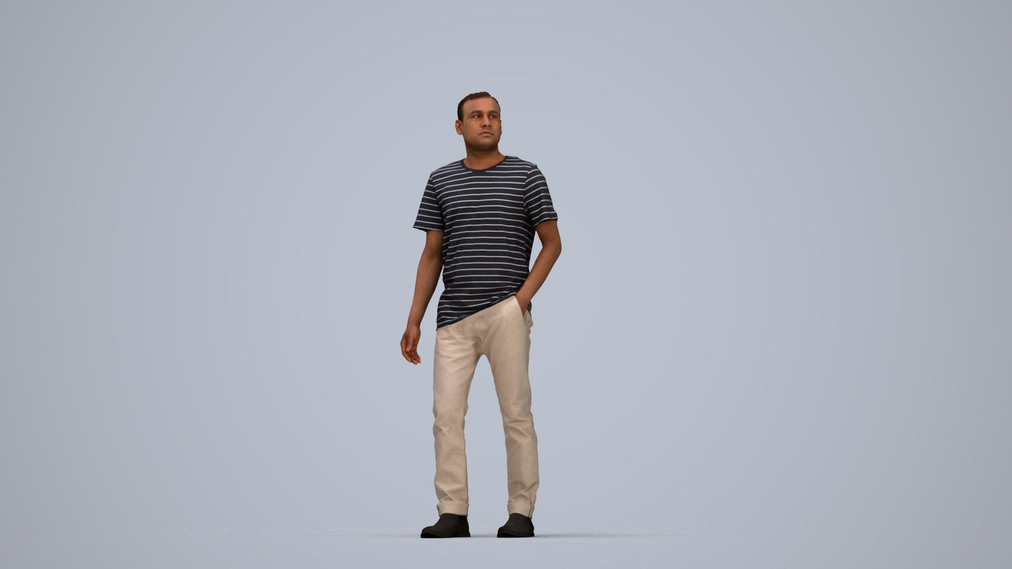 scanned 3D man casual walking, photogrammetry people for Enscape and V-Ray, top-down view render