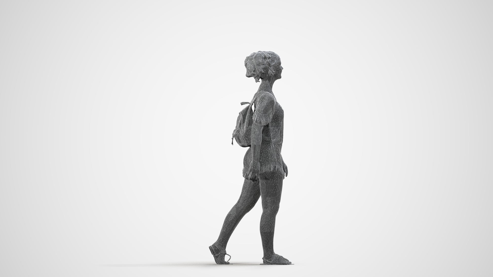 scanned 3D girl casual kids, photogrammetry people for Enscape and V-Ray, wireframe side view