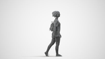scanned 3D girl casual kids, photogrammetry people for Enscape and V-Ray, wireframe side view