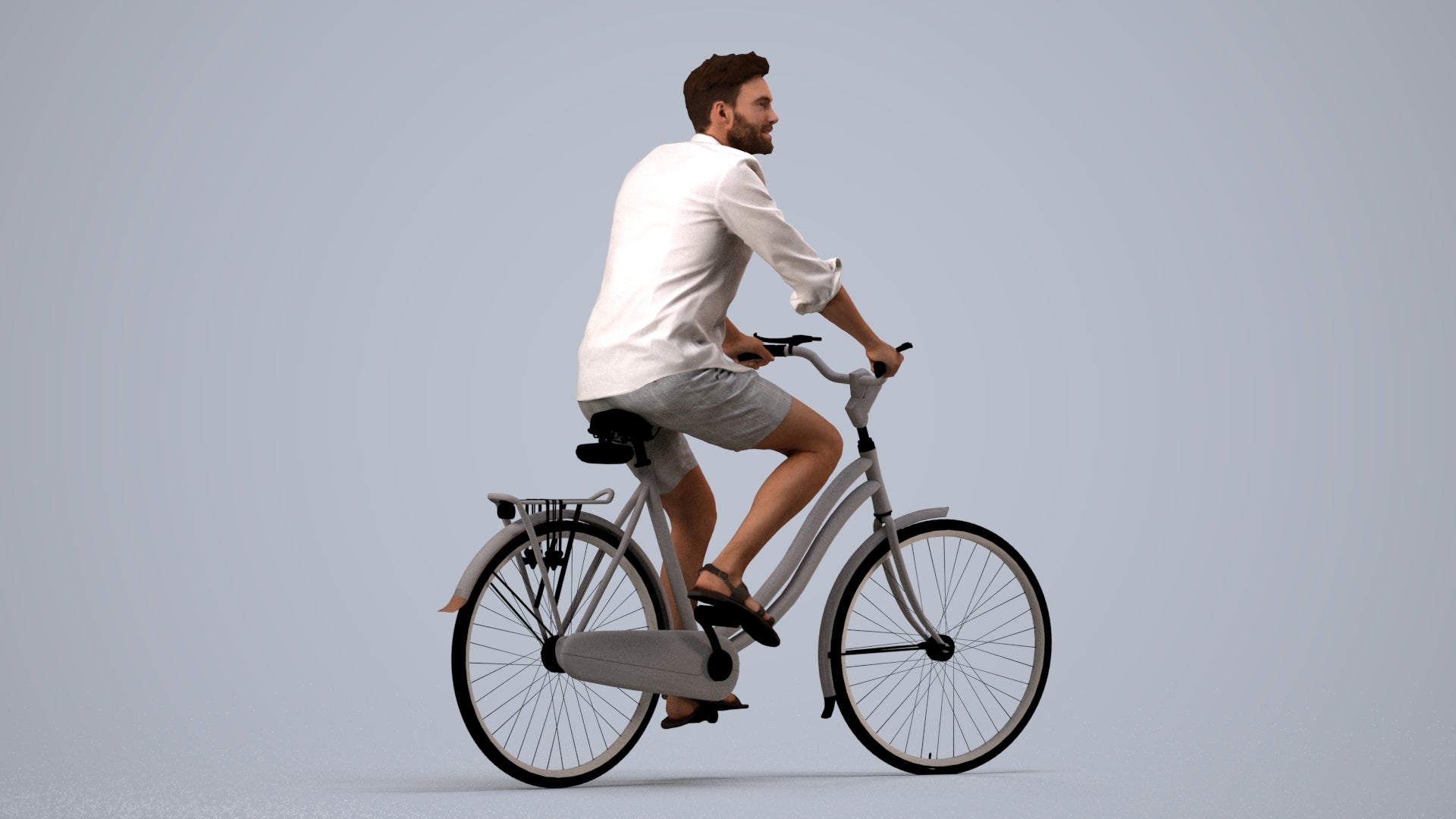 3D scanned man cycling casual, photorealistic archviz people for Enscape and SketchUp, side view render