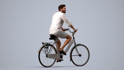 3D scanned man cycling casual, photorealistic archviz people for Enscape and SketchUp, side view render