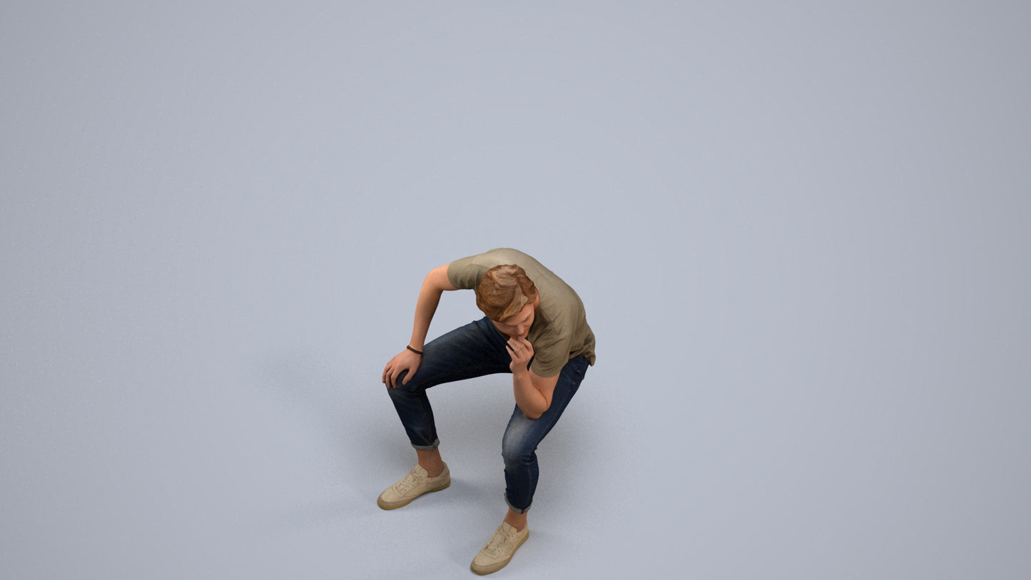 3D scanned man sitting casual, photorealistic archviz people for Enscape and SketchUp, back view render
