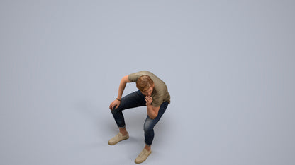3D scanned man sitting casual, photorealistic archviz people for Enscape and SketchUp, back view render